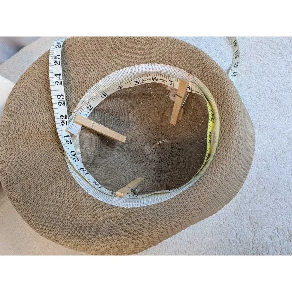 Women's Tan Knit Bucket Hat Sun Hat‎ Floral Accent Summer Beach